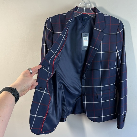 NWT Tommy Hilfiger Women Navy Window Pane Plaid Blazer Sz 2 Academia Lined Prep - Picture 13 of 16